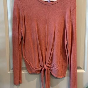 Long Sleeve Tie-Front Top - Coral